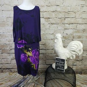 Sandra Darren Shift Dress Purple Floral Draped Mini Formal Party Evening 10